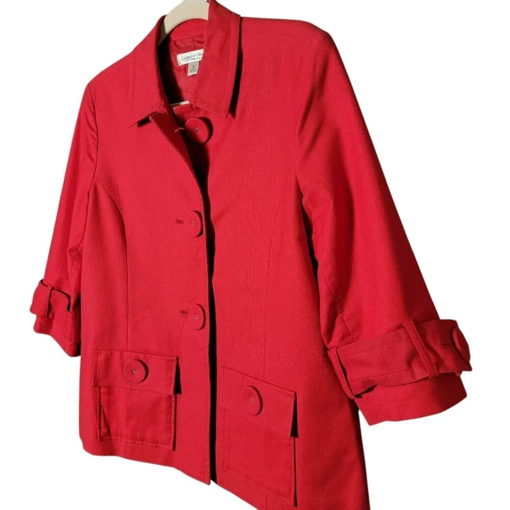Coldwater Creek Womens Red Big Buttons 3/4 Sleeves Work Blazer Jacket Size 8
